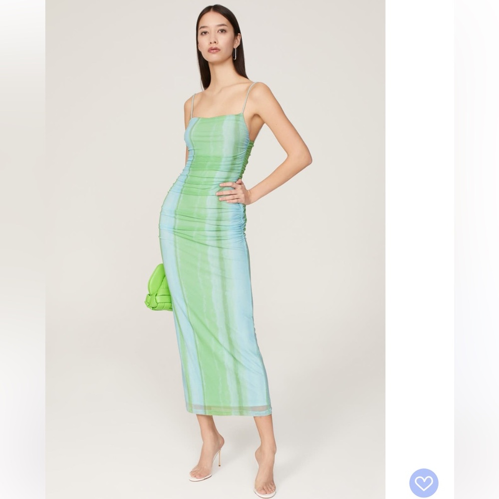 Chic Mesh Midi Dress in Green and Blue